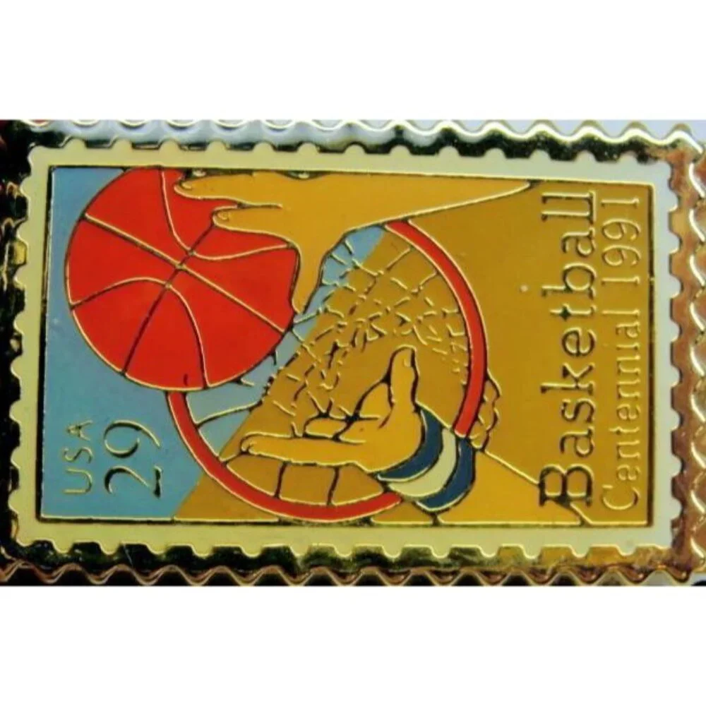 Basketball Centennal 1991 Stamp USA 29 Golden Cash Holder Wallet Vtg Money Clip